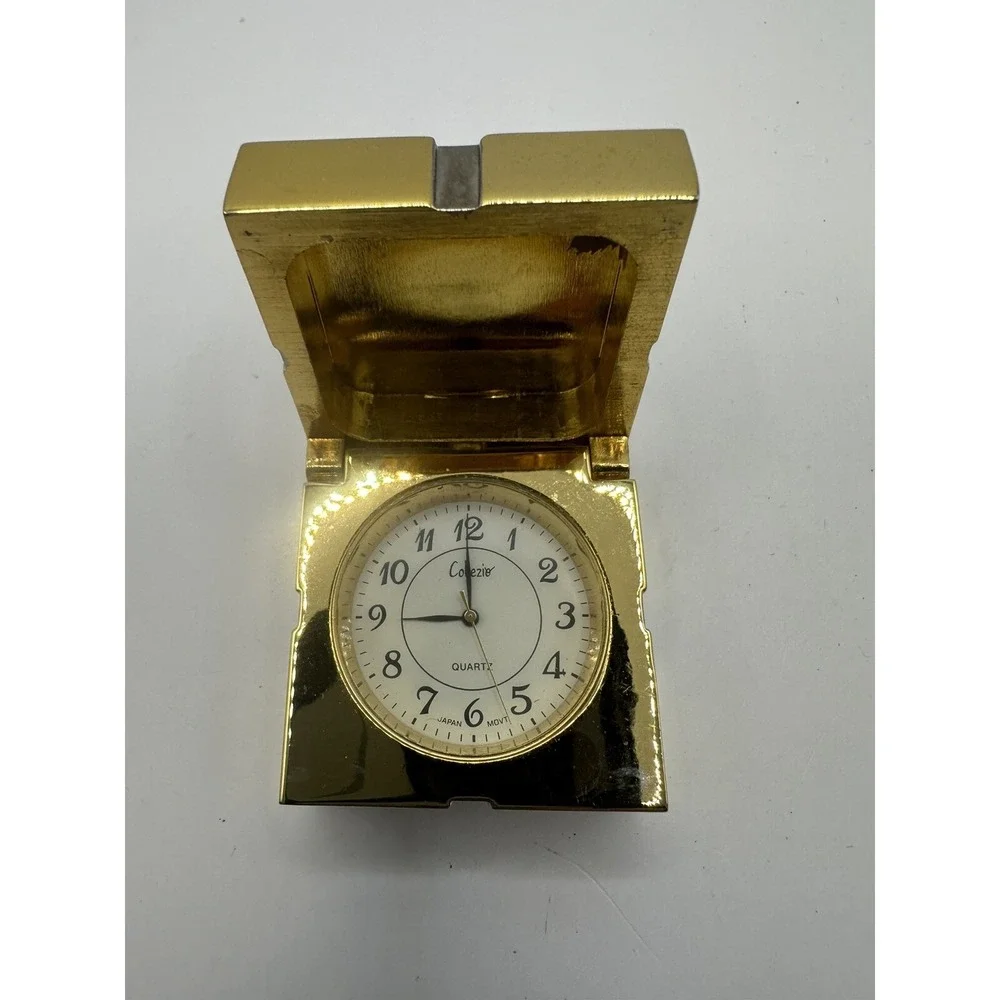 Collezio Miniature Brass Gift Box‎ New Battery Gold Tone Clock Watch V